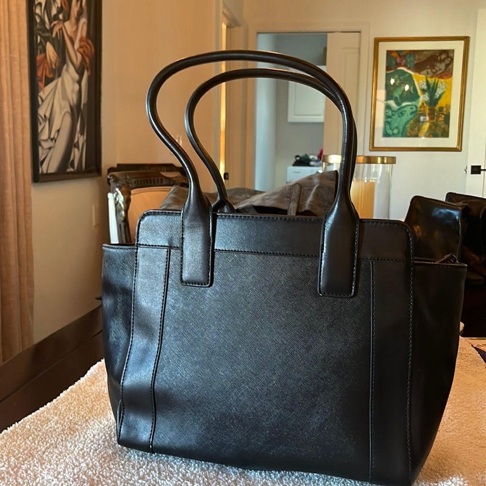 Brand new, never worn black leather shoulder tote